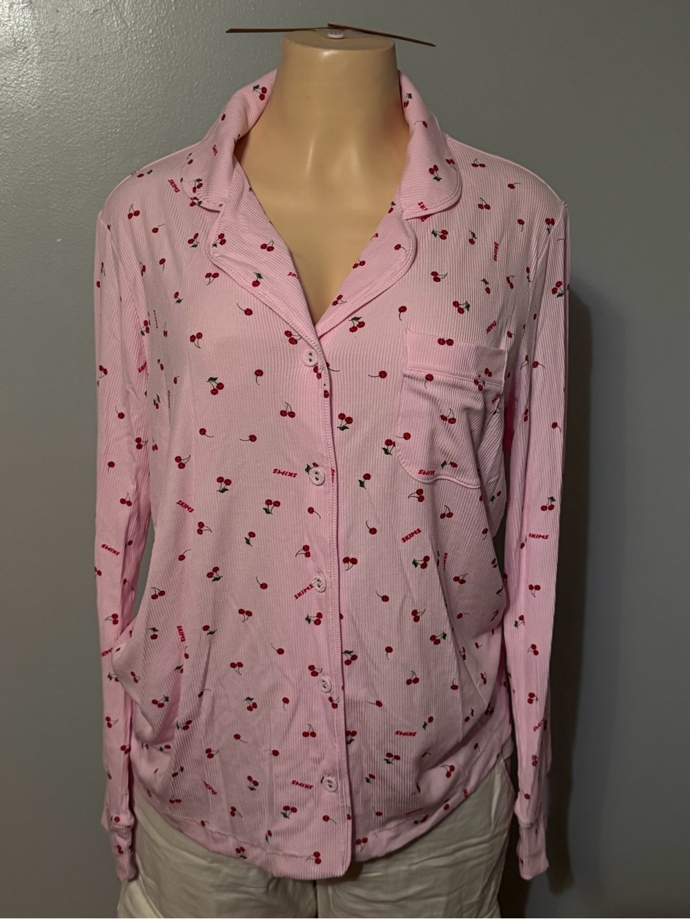 SKIMS Women’s Pink Cherry-Print Long Sleeve Pajama Top